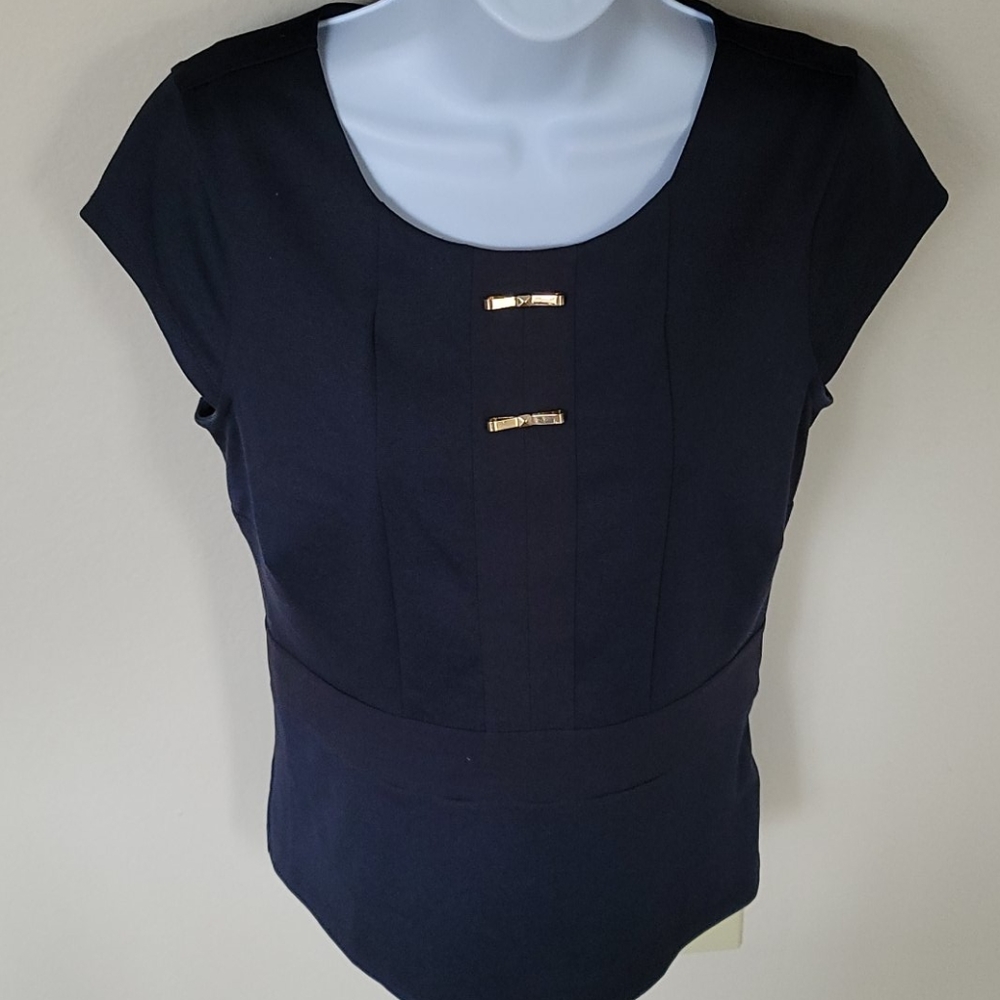 Ann Taylor Navy top with 2 metallic details